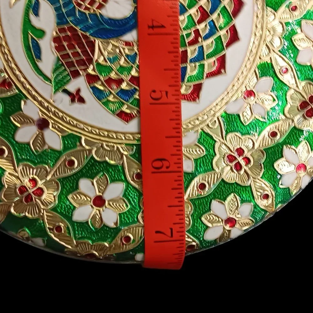 Peacock Tin Canister Stainless Steel Meenakari Green Blue Red Floral Approxim